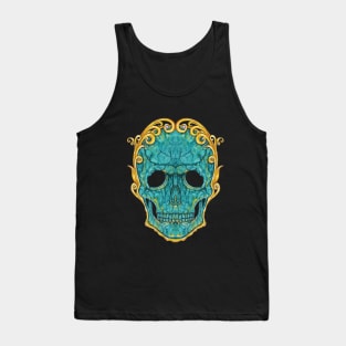 Skull head turquoise with art vintage gold. Tank Top